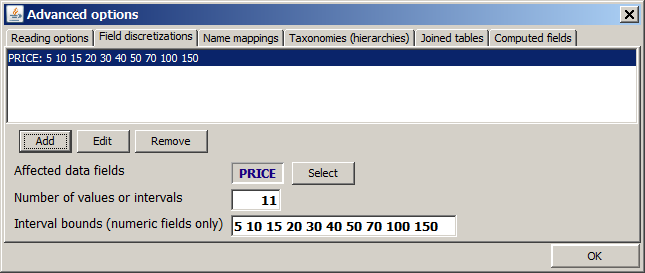 The field discretization dialog