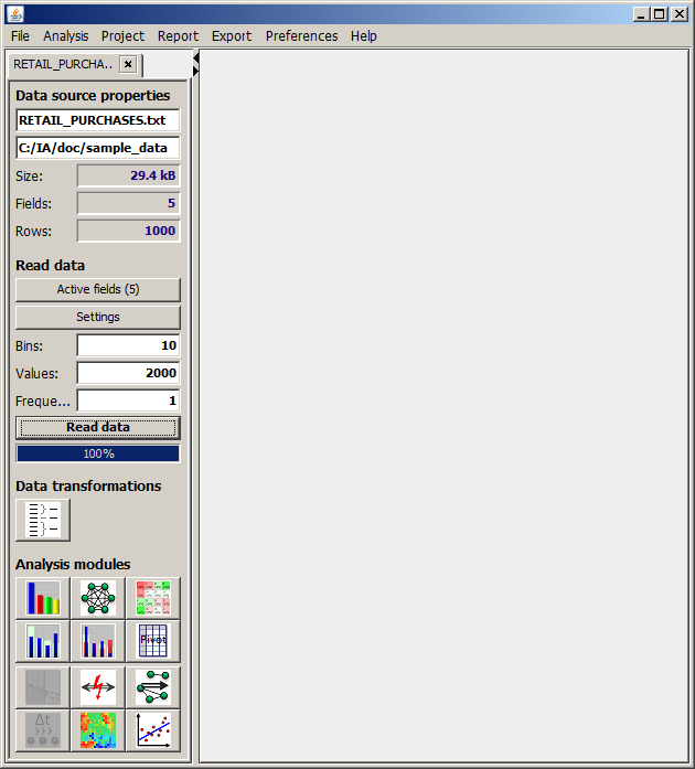 The input data panel