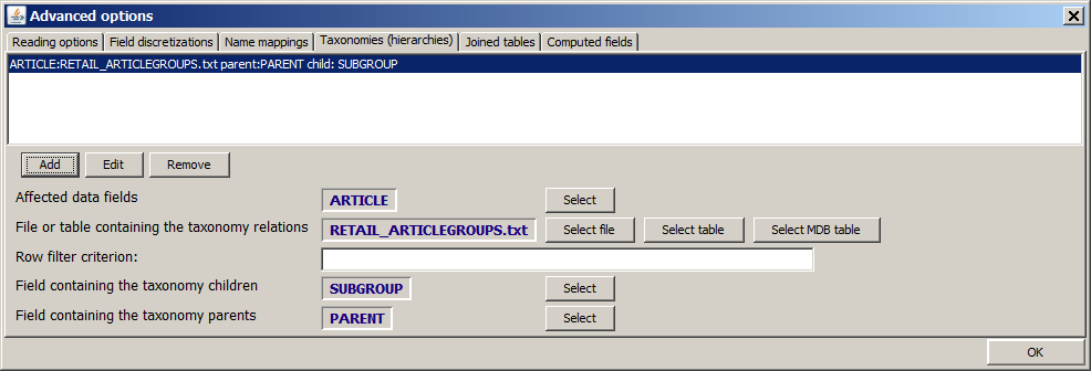 taxonomy specification tab